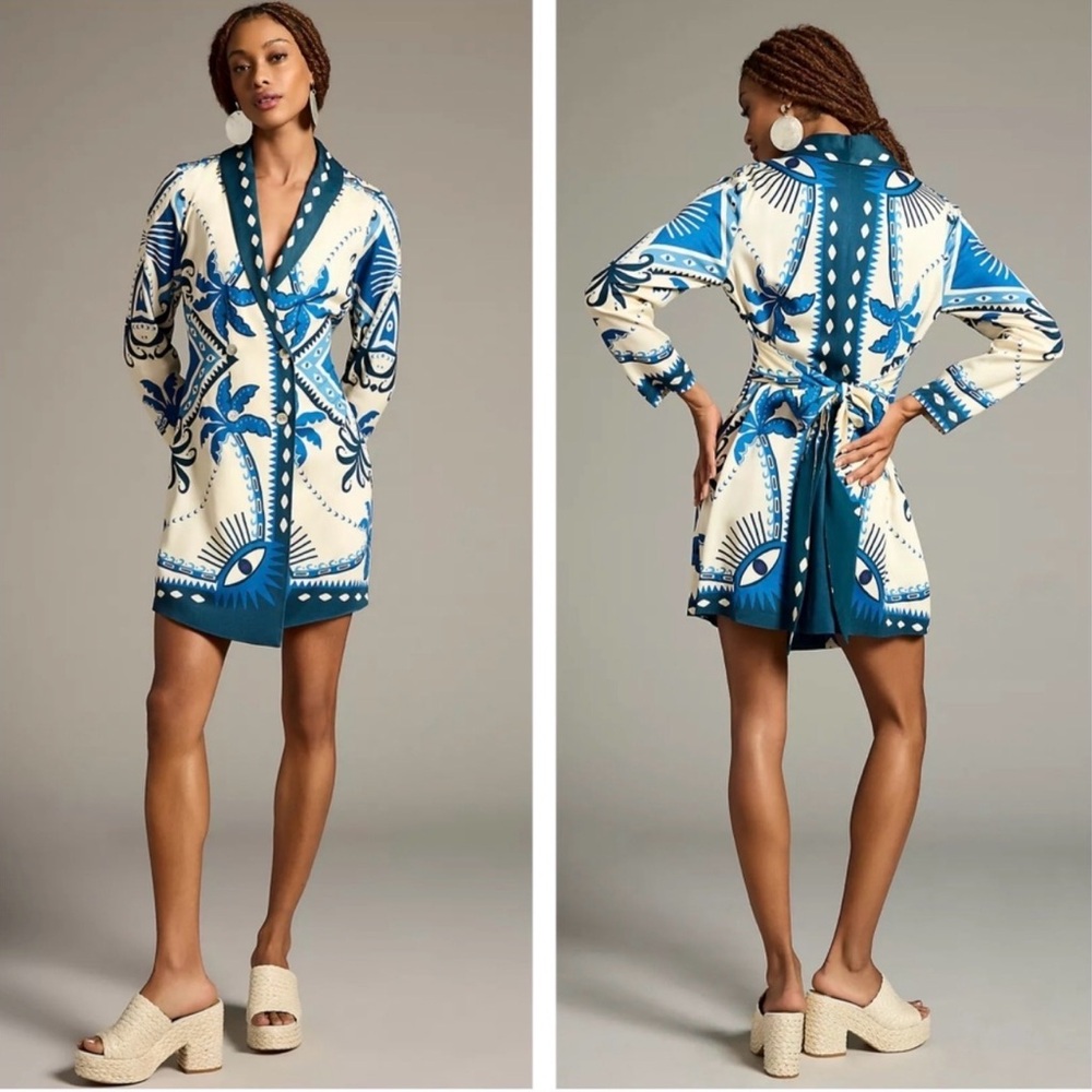 FARM Rio Blue and Cream Printed Wrap Dress